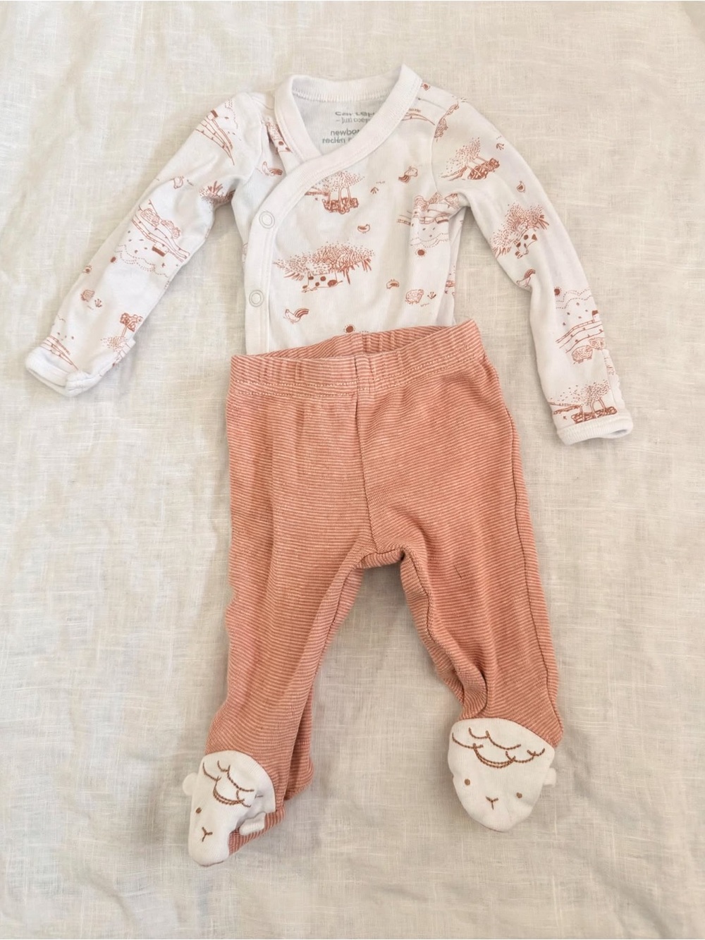 Carter's Just One You Newborn Farm Toile Bodysuit + Lamb Footed Pants Set